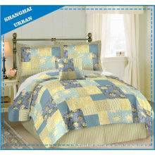 Yellow Blue Roses Printed Patchwork Quilt